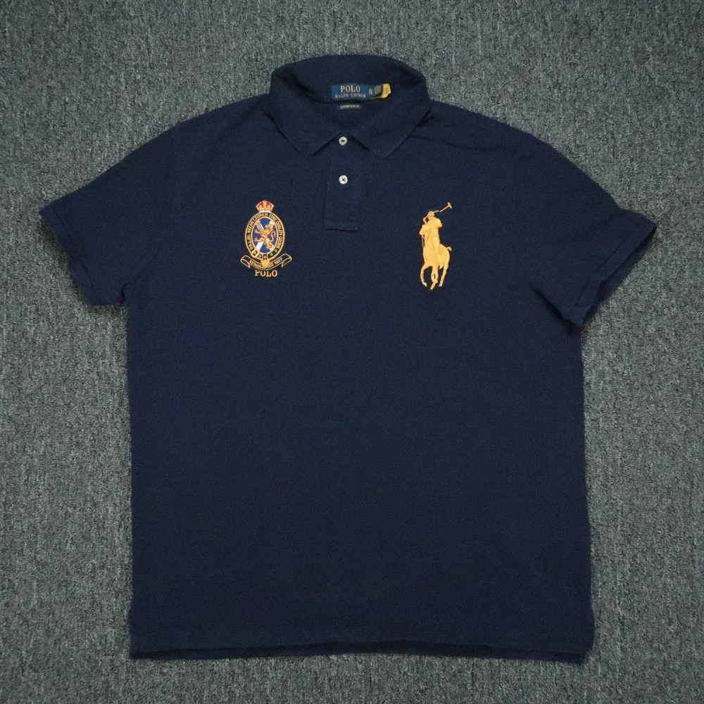 Polo Ralph Lauren Shirt Mens XL Blue Short Sleeve Big Pony Crest Custom Slim
